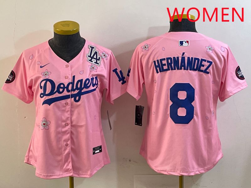 Women Los Angeles Dodgers 8 Hernandez Pink Sakura Edition 2025 Nike MLB Jersey style 5